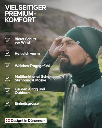 DANISH ENDURANCE Merino Multifunktionstuch, Winter Schlauchschal, Loop Schal, Stirnband oder Nackewärmer,Atmungsaktiv&Warm, Unisex, für Damen & Herren, Dunkles Marineblau, Einheitsgröße