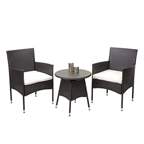 Poly-Rattany Balcony Set HWC-G27, Garden Set, 2xsillón+mesa ~ gris, cojines crema