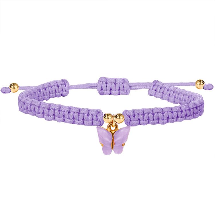 Image of COLORFUL BLING Butterfly Charm Bracelets Adjustable Hand Woven String Bracelets BFF Gift for Women