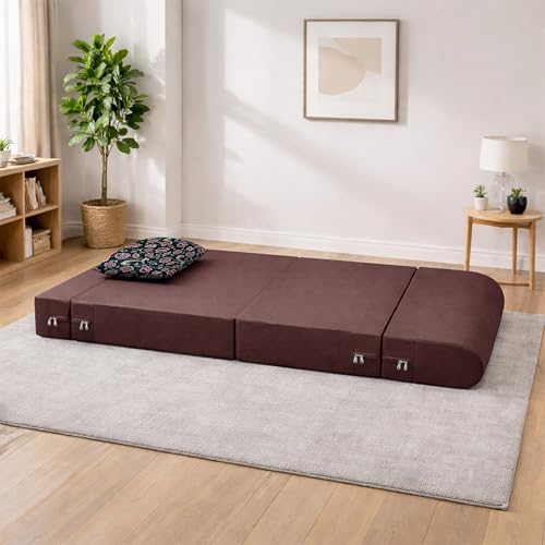Image of Convertible 3 * 6 Single Seater Sofa Cum Bed | Foldable Sofa Bed for Apartments & Studio Rooms (Brown, URBANPRO)