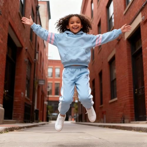 Image of 2025 Girls Sweatsuit Set Cute Hooded Sweatshirt & Jogger Pants with Pocket Casual Outfuts Set