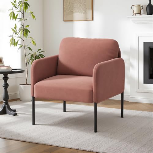 COLAMY Gepolsterter Ohrensessel aus Samt – Moderner Lounge-Sessel mit weicher Rückenlehne, Komfortabler Sessel für Wohnzimmer, Schlafzimmer, Apartment & Leseecke,Rosa