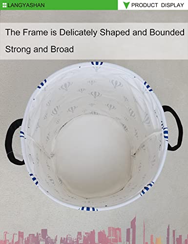 Image of Laundry Basket Canvas Fabric Collapsible Organizer Basket for Storage Bin Toy Bins Gift Baskets Bedroom Clothes Children Nursery Hamper (Round Blue Balloon)