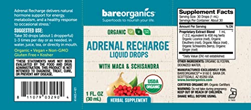 Bareorganics Adrenal Recharge Liquid Drops, Herbal Supplement, 1 Ounce #TOP4