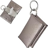 [RafiCaro] ポケットティッシュケース 二つ折り 本革 ティッシュカバー カラビナリング付き 携帯 吊り下げ コンパクト 軽量 ダークシルバー