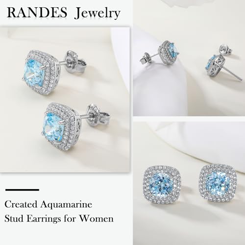 925 Sterling Silver Birthstone Earrings for Women Teen Girls Dainty Cute Created Gemstone Crystal Square Earrings Double Halo Stud Earrings4