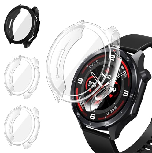 iVoler 3 Pezzi Cover con Pellicola Protettiva per OnePlus Watch 3 47mm / Oppo Watch X2 (Non per OnePlus Watch 3 43mm), Copertura Completa Custodia Anti-Graffio Morbida TPU Case, 2 Trasparente + 1 Nero