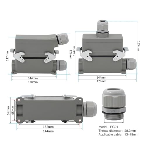 Conector industrial resistente 24 pines gris lateral miniatura 4