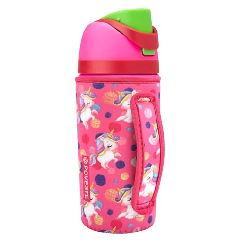 Image of Water Bottle Sleeve with Handle for Owala Kids FreeSip 16 oz, Water Bottle Scratch Resistant Sleeve, Neoprene Cover Compatible with Owala 16 oz for Boys Girls to School Travel (Pink Unicorn)