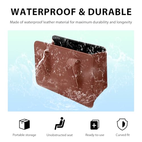 Image of Car Trash Can, Waterproof Leather Hanging Storage Container Vehicle Dustbin, Auto Foldable Mini Garbage Organizer Trash Bag for Truck SUV RV, Essential Car Accessories (Brown)