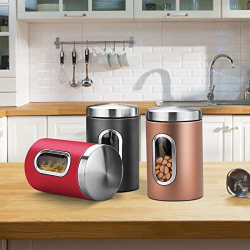 JOYBOY Vorratsdose,3 Stück Vorratsbehälter mit Sichtfenster,Aufbewahrung von Mehl Zucker Müsli Kaffee Tee|Metalldose mit luftdichtem Deckel