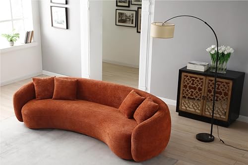 Image of KEIKI 103 inch Boucle Half Moon Curved Sectional Sofa with 4 Throw Pillows, Modern Style 5-Seater Teddy Fleece Leisure Couch with Curved Backrest, Easy Assembly, for Living Room, Bedroom, Orange