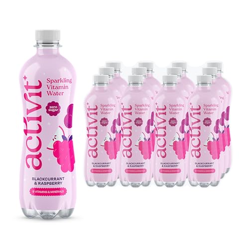 Activit Sparkling Flavoured Vitamin Water Blackcurrant & Apple with B Vitamins B5, B6, B9, B12, Vitamin C, Vitamin D, Zinc & Magnesium Zero Sugar 12x 500ml Bottles