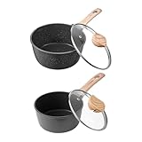 VEVOR Ensemble de Casseroles de 1,4 L et 2,4 L, Poêlon avec Revêtement Antiadhésif, Couvercle en Verre et Poignée Amovible, Multifonctions, Compatible avec Plaque à Induction, Cuisine Maison