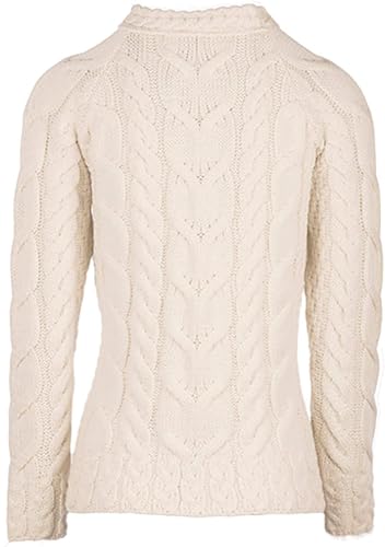 Image of Aran Woollen Mills - Carraig Donn Ladies Irish Multi Cabled Raglan Super Soft Merino Wool Sweater (XX-Large, Natural)