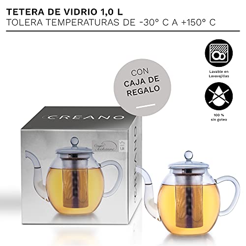 Creano Tetera con colador de vidrio, tetera de vidrio de 3 piezas con colador de acero inoxidable integrado y tapa de… - Imagen 5