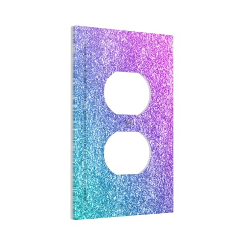 Decorative Outlet Covers Gillter Purple Pink Blue Gradient Sparkle 1 Gang Duplex Light Switch Cover Plate Unique Wall Plate Electrical Switch Plate Covers for Bedroom Home Decor