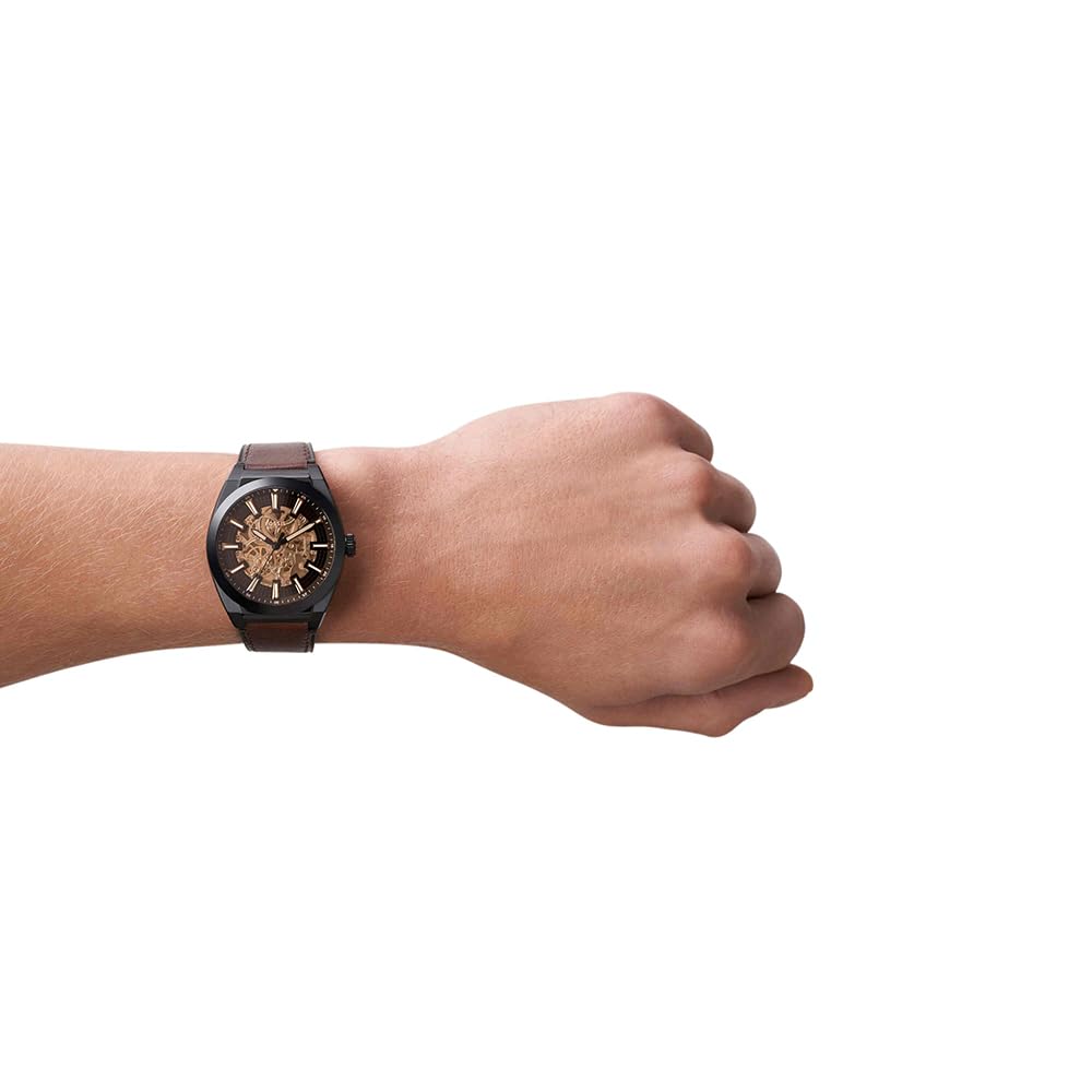 Fossil Reloj Everett para Hombre, Movimiento automático de Tres Agujas con Correa de Acero o Piel