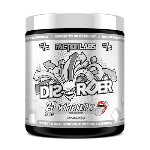Faction Labs Disorder Original Pre-Workout Powder, White Snow (Vanilla Cola) Flavour, 225 g (25 Serves) – High-Stim Formula for Energy and Focus – Vegan & Gluten Free – Almost Zero Sugar