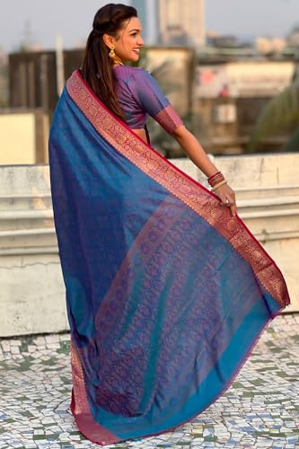 Image of SGF11 Women's Kanjivaram Pure Soft Silk Designer Saree With Blouse Piece