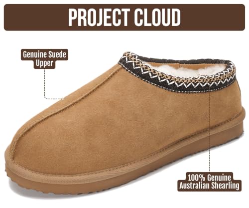 Image of Project Cloud Mens Slippers Genuine Leather Australian Shearling Slippers | Memory Foam Insole Non Slip Fuzzy Shoes Indoor Outdoor Warm Cozy Footwear Everyday Comfort Soft Lining Cushioned Sole Easy On