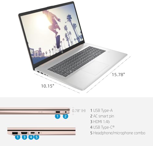 Image of HP 17 inch Touchscreen Business Laptop, Intel 10-Core i7-1355U(Up to 5 GHz), Microsoft Office Pro Lifetime, 16 GB RAM, 1 TB SSD, HD Audio, 720P Webcam, WiFi 6, Bluetooth 5.3, Win 11 Pro, Pale Rose Gold