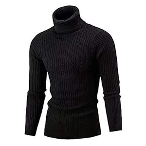 QZH.DUAO Men’s Casual Slim Fit Turtleneck Pullover Sweaters with Twist Patterned & Long Sleeve T-Shirt