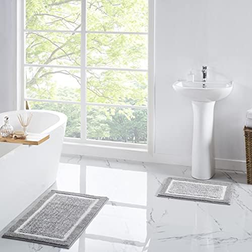 Penguin Home Microfiber Plush Soft Bath Mat Set of 2|Racetrack Design- Grey Colour||Rectangles|Absorbent Washable Toilet Rug Bathroom Mat Sets 2 Piece Non Slip Latex Backing|Size 40x60cm & 50x80cm|