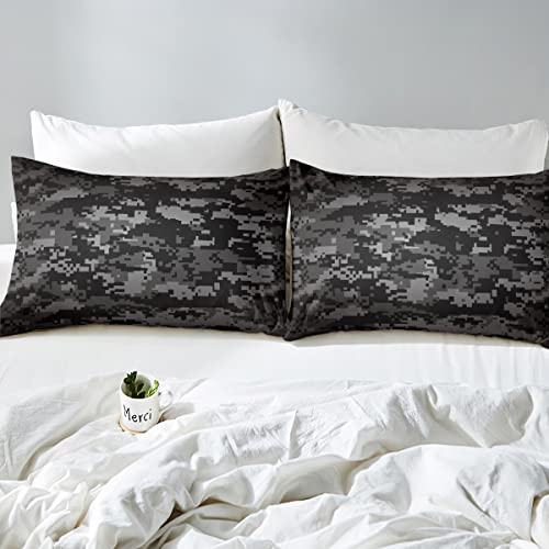 Erosebridal Camouflage Duvet Cover Queen Military Camo Bedding Set ,Black White Gray Camo Comforter Cover For Boys Teens Men,Retro Cool Abstract Art Quilt Cover 2 Pillow Cases Bedroom Decor #TOP3