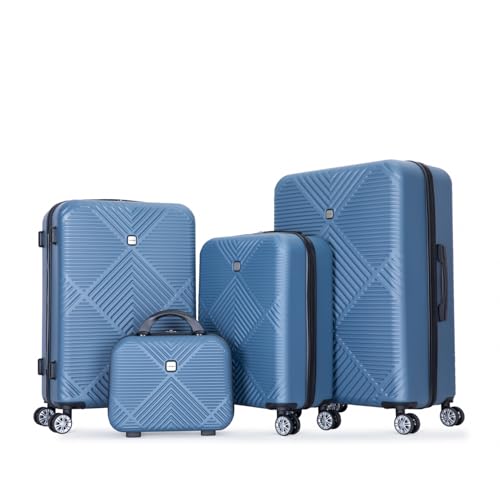 4-Piece Abs Lightweight Suitcase Set, Includes 14 Inch Makeup Box, Smooth-Rolling Spinner Wheels (14/20/24/28) Blue3