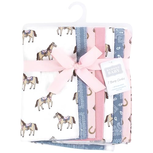 Image of Hudson Baby Unisex Baby Cotton Poly Flannel Burp Cloths, Cowgirl 7 Pack, One Size