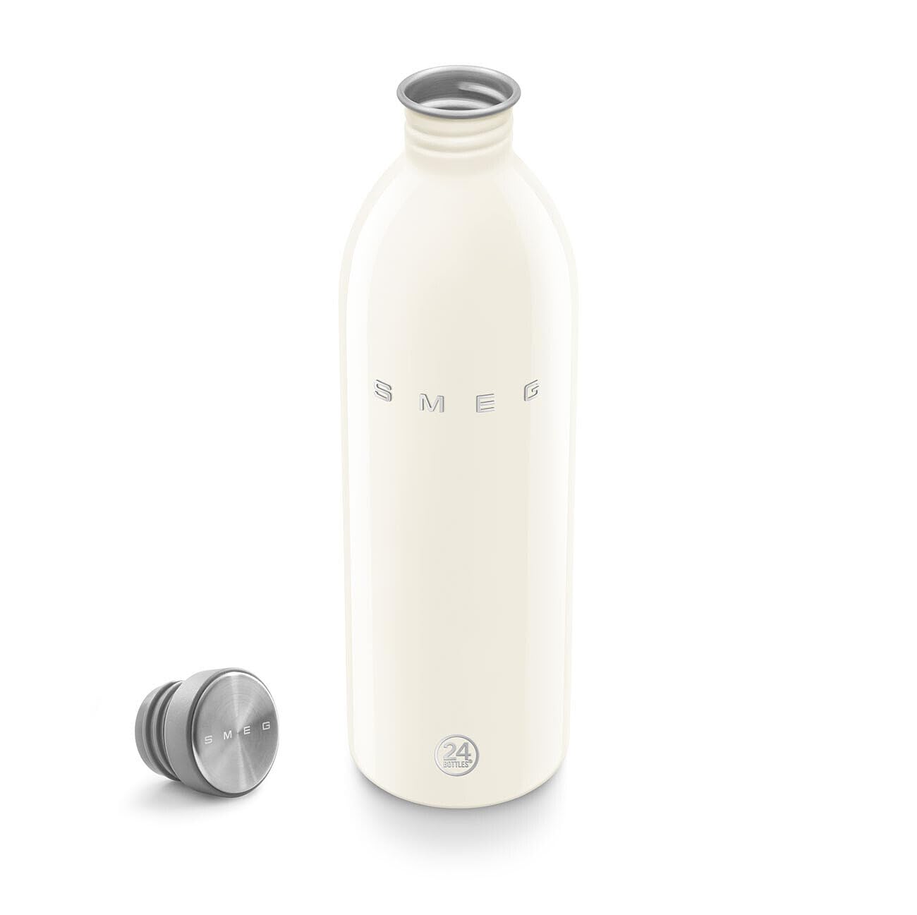 Smeg x 24Bottles Urban Bottle, 1-Liter-Wasserflasche Edelstahl WBF02CR, Nicht Isoliert, Luftdichter Verschluss, Creme