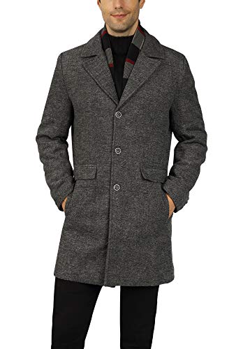 Invachi Men's Long Wool Blend Pea Coat Warm Winter Trench Coats With Detachable Soft Touch Wool Scarf #TOP2