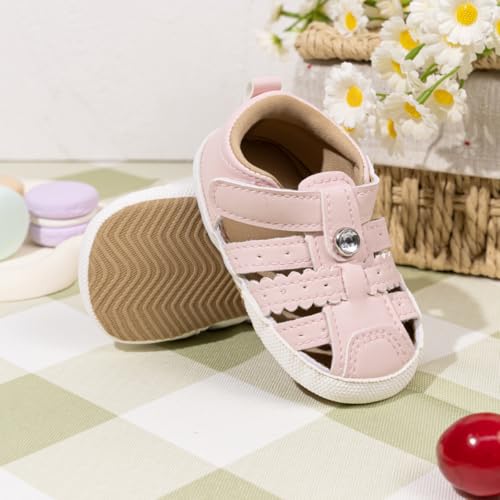Image of Meckior Baby Toddler Infant Girls PU Leather Soft Open Toe Summer Sandals Flower Princess Flat Shoes