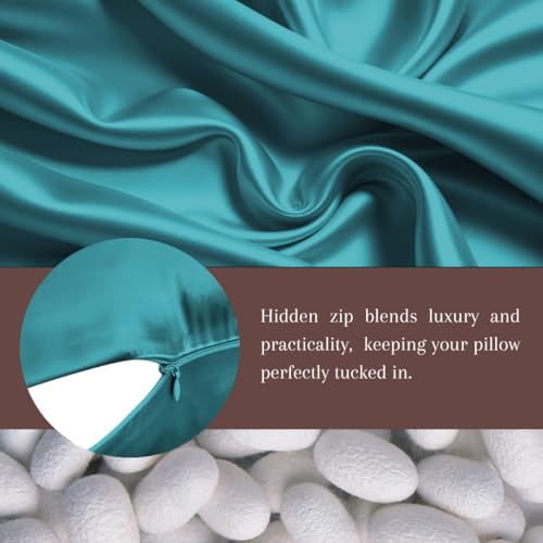 Image of FURBO 100% Pure Mulberry Silk Pillowcase | 22 Momme 6A Grade Silk Pillow Cover for Hair & Skin | Cooling, Breathable, Smooth & Soft | Hidden Zipper Closure | Anti-Frizz (2 Pack, Teal Blue)
