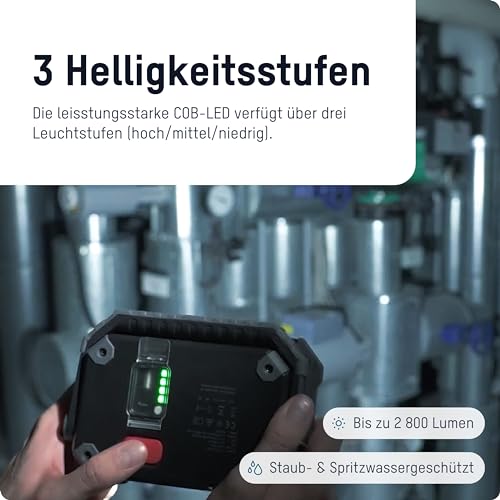 ANSMANN Wiederaufladbarer Arbeitsstrahler mit 30W COB-LED, 6600 mAh für den professionellen Einsatz in Werkstatt, Handwerk, Baustelle, Inspektion, etc. Extrem robust und lichtstark, 1 Stück