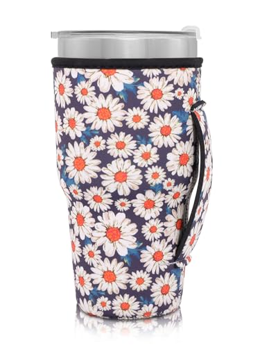 AJLTPA Cup Holder with Handle, 30oz - 32oz Tumbler Cups, Daisy Blooming