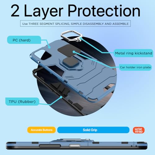 Image of Pikkme Back Cover for Samsung Galaxy F06 5G / M06 5G | D5 Tough Armor | 360 Protection Case | Ring Holder Stand Bumper Case (Blue)