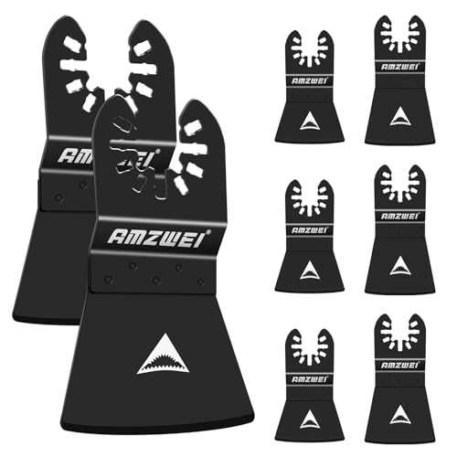 AMZWEI 8PCS Oscillating Tool Scraper Blades,HCS Caulk Remover Tool Blades for Vinyl Flooring,Paint,Carpet,Tile Adhesives, Compatible with Dewalt Milwaukee Dremel, Ryobi, Rockwell