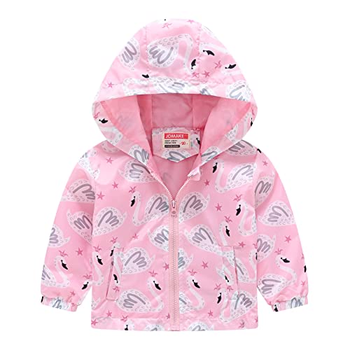 Toddler Boys Girls Cartoon Print Jacket Lightweight Hooded Trench Coat Zipper Windbreaker Outwear
