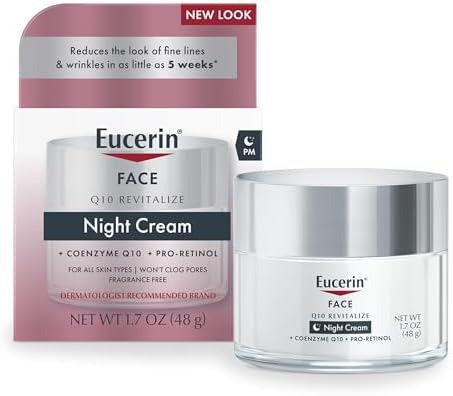 Eucerin Q10 Anti-Wrinkle Night Cream + Pro-Retinol, Facial Cream for Sensitive Skin, 1.7 Oz