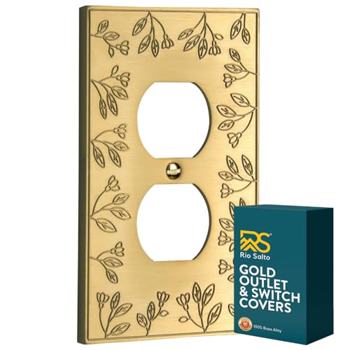 Rio Salto Duplex Outlet Covers Light Switch Cover Plate Gold Metal Decorative Floral Wall Plates Floral Collection Midsize 5.00 X 3.13