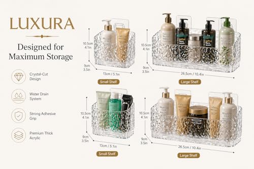 Image of Luxura Self Adhesive Bathroom Shelf Set of 4 | Clear Acrylic Bathroom Organizer | Wall Mounted Bathroom Rack | Waterproof & Rustproof Storage Shelf for Bathroom & Kitchen