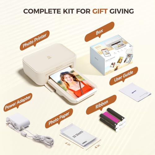Image of iDPRT 4x6 Photo Printer, Portable Color Picture Printer, Thermal Sublimation Mini Picture Printer, Bundle 108 Sheets Photo Paper & 2 Ribbon Cassette, Photo Printer for iPhone & Android