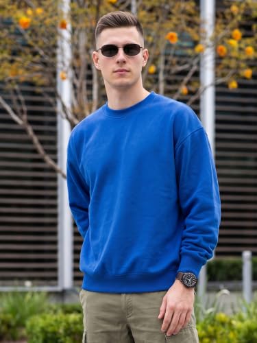 Image of Veirdo Cotton Poly Fleece Oversized Fit Full Sleeves Ribbed Solid Crew Neck Sweatshirt for Men