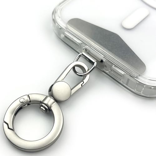 TENOC Metal Phone Tether, Universal Cellphone Lanyard Pad with 360 Rotation Spring Ring, Silver