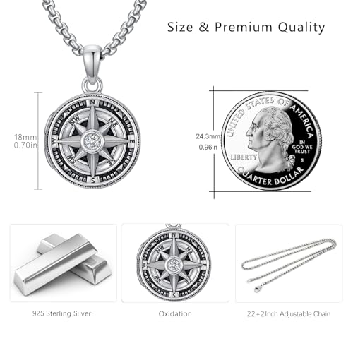 Chaîne boussole argent 925 homme avec collier pendentif médaillon
