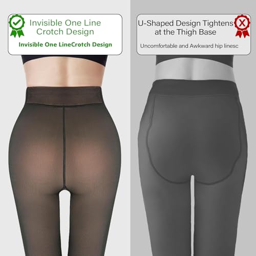Image of Women's Fleece Lined Tights,Thicken for warmth Opaque Tights T-Crotch Fake sheer Strong Tights For Winter