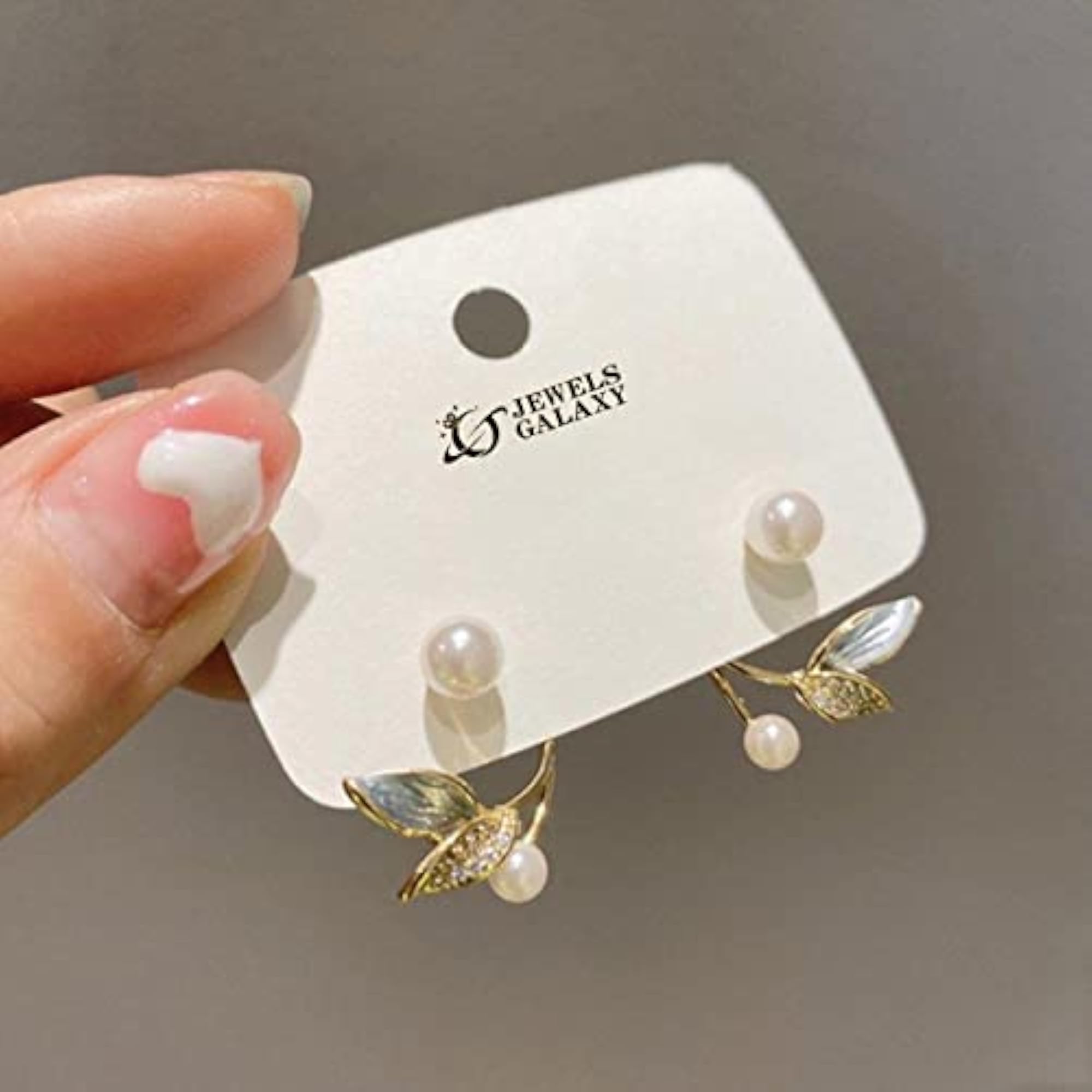 Leaf Inspired Pearl Drop Earrings