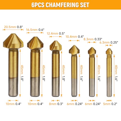 Hoteche 6-Piece Set Countersink Set HSS Titanium Coated with 3 Cutting Blades for Metal and Wood with Diameters 6.3 mm - Image 2